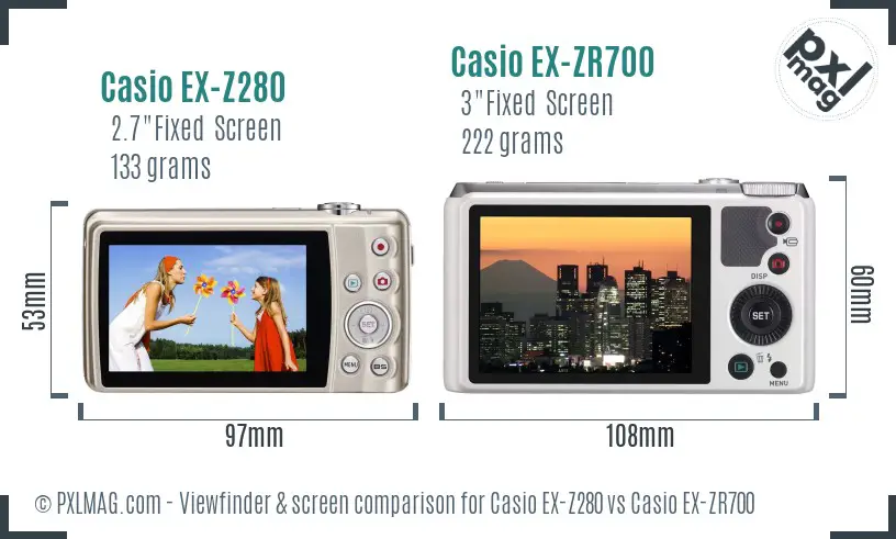 Casio EX-Z280 vs Casio EX-ZR700 Screen and Viewfinder comparison