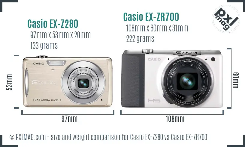 Casio EX-Z280 vs Casio EX-ZR700 size comparison