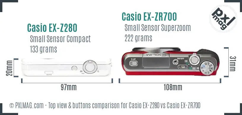 Casio EX-Z280 vs Casio EX-ZR700 top view buttons comparison