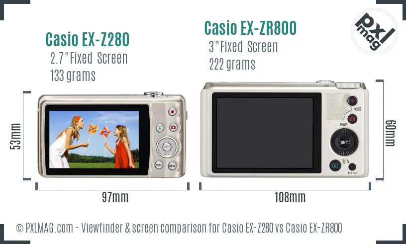 Casio EX-Z280 vs Casio EX-ZR800 Screen and Viewfinder comparison