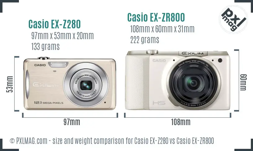 Casio EX-Z280 vs Casio EX-ZR800 size comparison