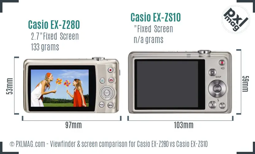 Casio EX-Z280 vs Casio EX-ZS10 Screen and Viewfinder comparison