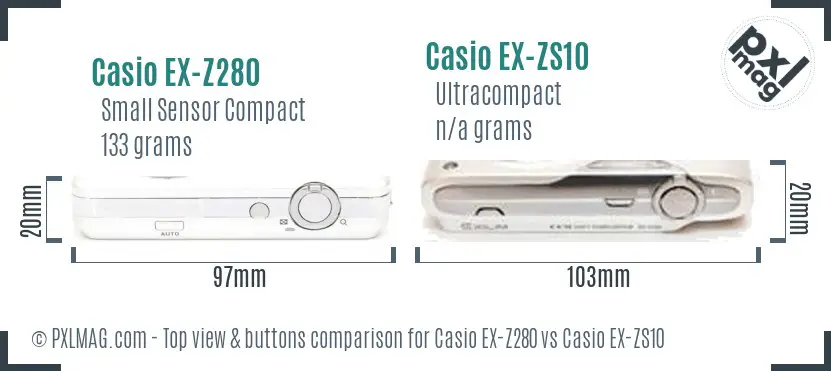 Casio EX-Z280 vs Casio EX-ZS10 top view buttons comparison