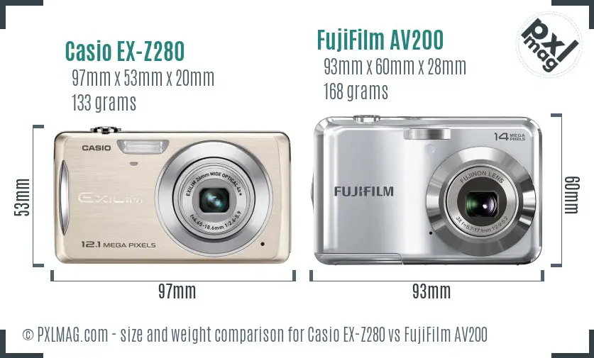 Casio EX-Z280 vs FujiFilm AV200 size comparison Casio EX-Z280 vs FujiFilm AV200 size comparison