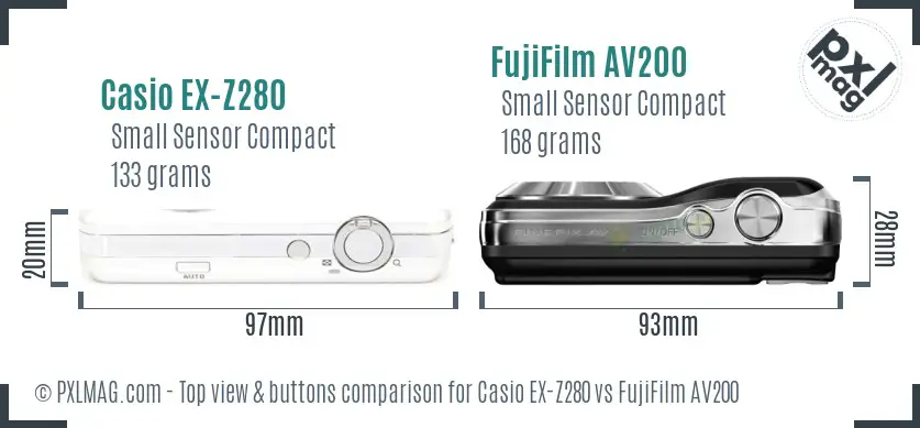 Casio EX-Z280 vs FujiFilm AV200 top view buttons comparison