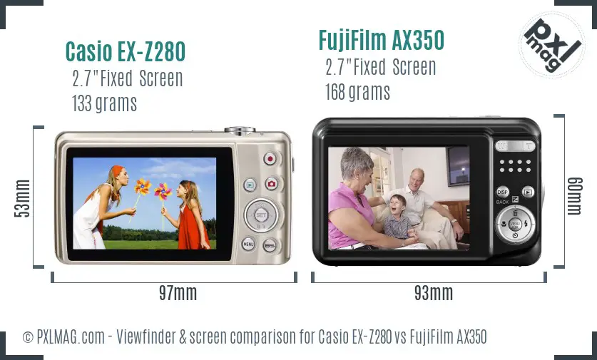 Casio EX-Z280 vs FujiFilm AX350 Screen and Viewfinder comparison