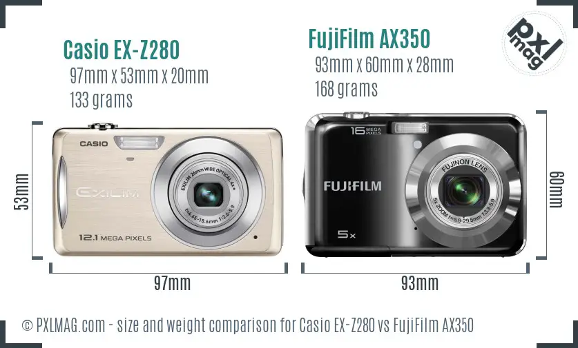 Casio EX-Z280 vs FujiFilm AX350 size comparison