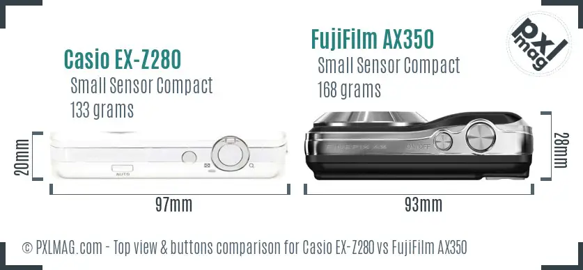 Casio EX-Z280 vs FujiFilm AX350 top view buttons comparison