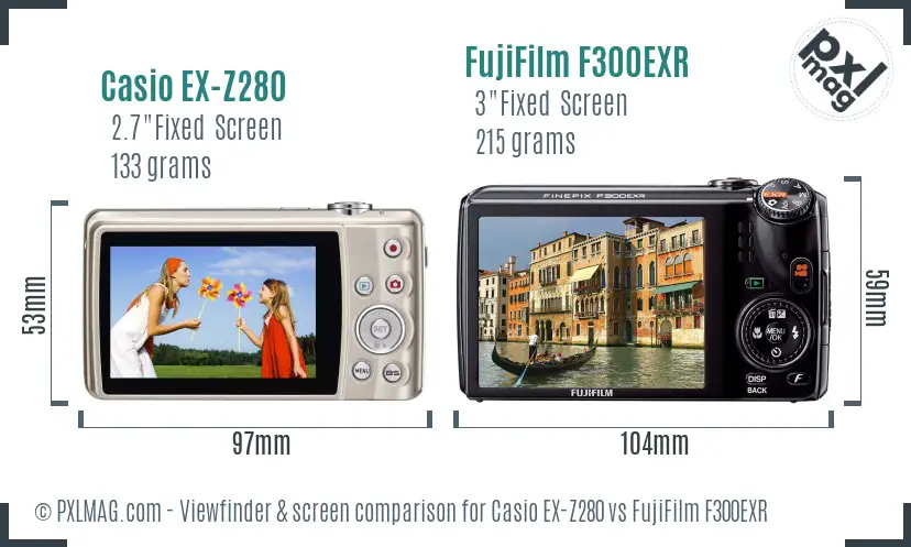 Casio EX-Z280 vs FujiFilm F300EXR Screen and Viewfinder comparison