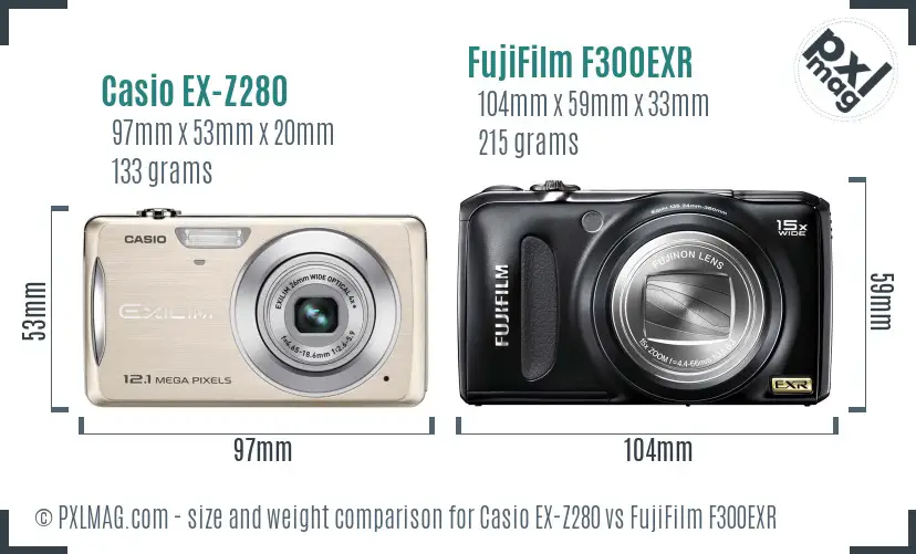 Casio EX-Z280 vs FujiFilm F300EXR size comparison