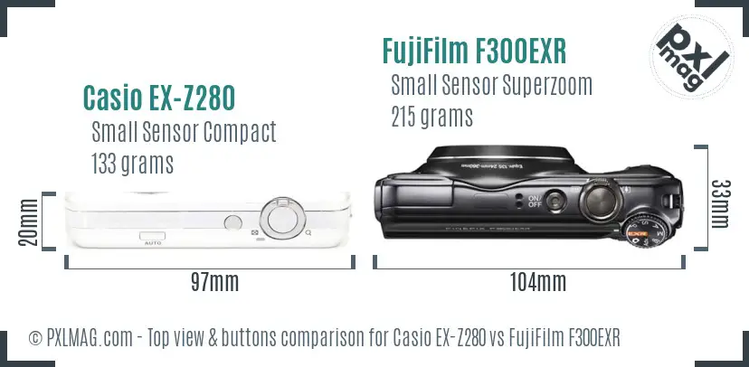 Casio EX-Z280 vs FujiFilm F300EXR top view buttons comparison