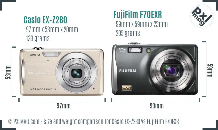 Casio EX-Z280 vs FujiFilm F70EXR size comparison Casio EX-Z280 vs FujiFilm F70EXR size comparison
