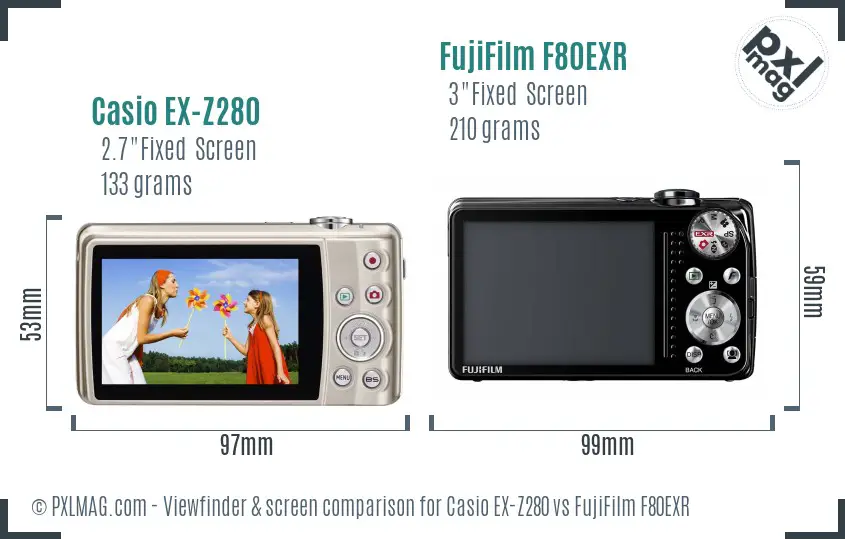 Casio EX-Z280 vs FujiFilm F80EXR Screen and Viewfinder comparison