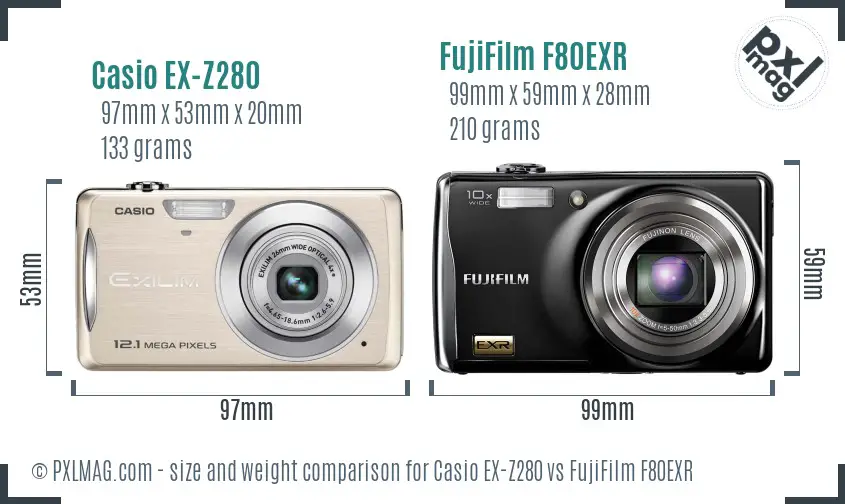 Casio EX-Z280 vs FujiFilm F80EXR size comparison