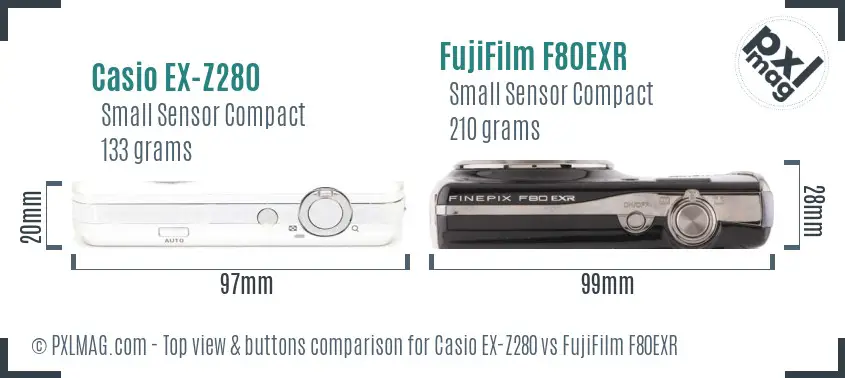 Casio EX-Z280 vs FujiFilm F80EXR top view buttons comparison