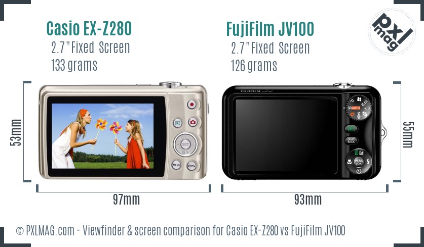 Casio EX-Z280 vs FujiFilm JV100 Screen and Viewfinder comparison