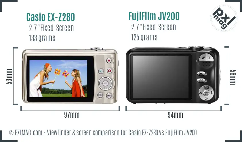 Casio EX-Z280 vs FujiFilm JV200 Screen and Viewfinder comparison