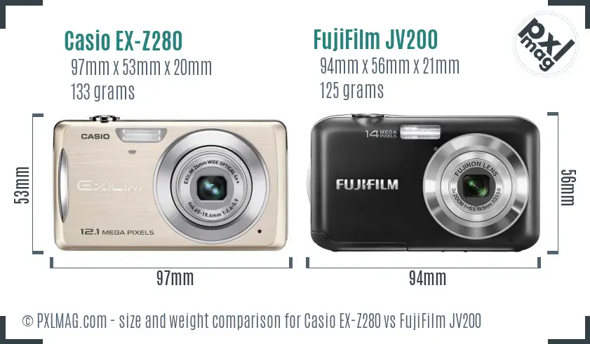 Casio EX-Z280 vs FujiFilm JV200 size comparison