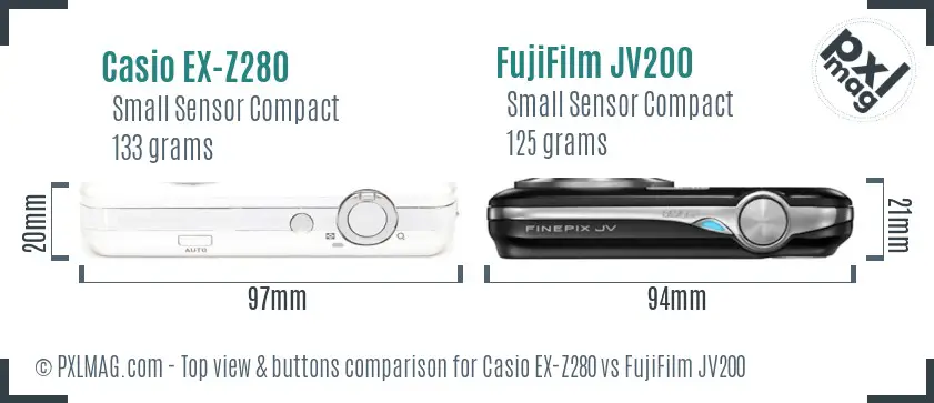 Casio EX-Z280 vs FujiFilm JV200 top view buttons comparison