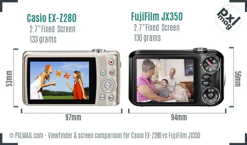Casio EX-Z280 vs FujiFilm JX350 Screen and Viewfinder comparison