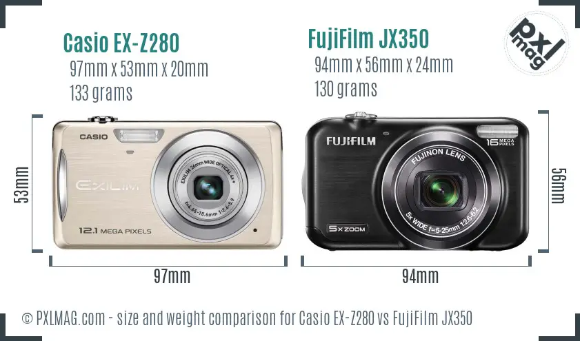 Casio EX-Z280 vs FujiFilm JX350 size comparison
