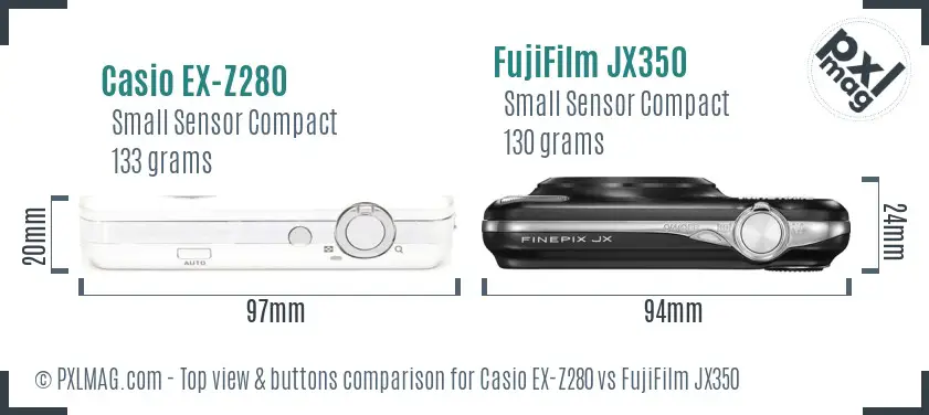 Casio EX-Z280 vs FujiFilm JX350 top view buttons comparison