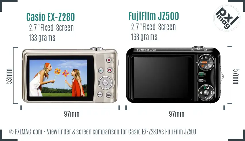 Casio EX-Z280 vs FujiFilm JZ500 Screen and Viewfinder comparison