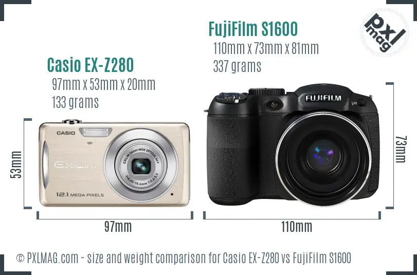 Casio EX-Z280 vs FujiFilm S1600 size comparison