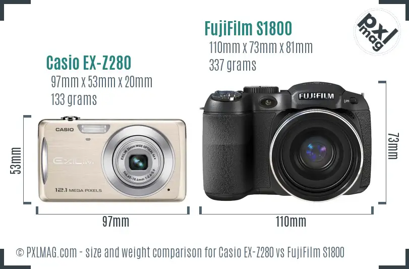 Casio EX-Z280 vs FujiFilm S1800 size comparison
