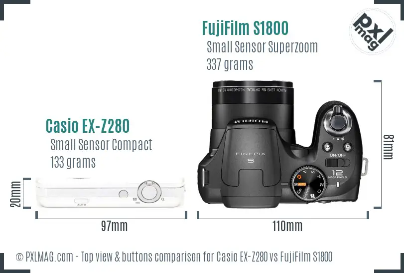Casio EX-Z280 vs FujiFilm S1800 top view buttons comparison
