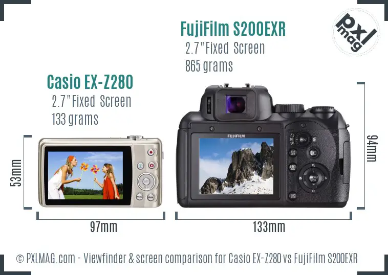 Casio EX-Z280 vs FujiFilm S200EXR Screen and Viewfinder comparison