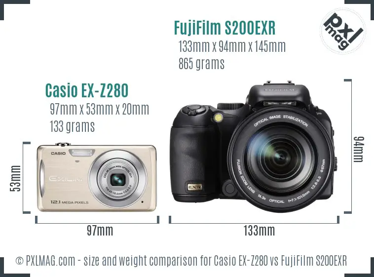 Casio EX-Z280 vs FujiFilm S200EXR size comparison
