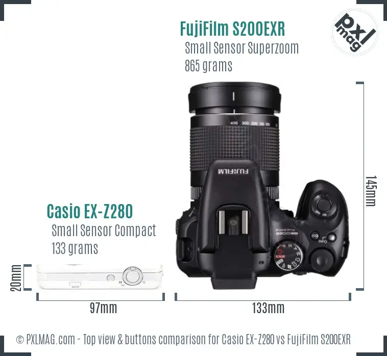 Casio EX-Z280 vs FujiFilm S200EXR top view buttons comparison