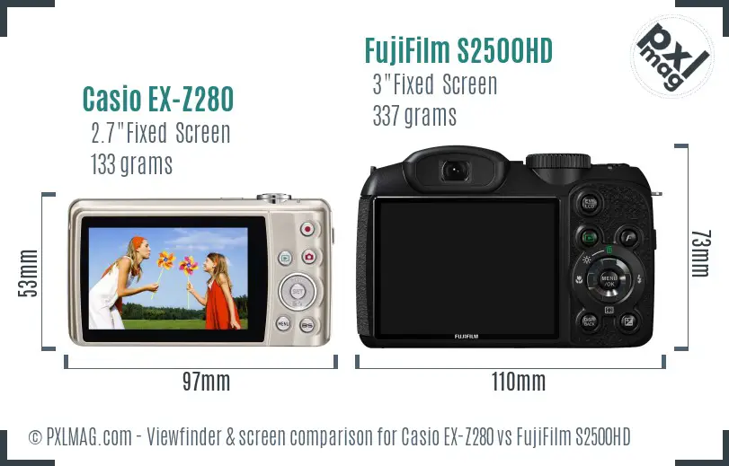 Casio EX-Z280 vs FujiFilm S2500HD Screen and Viewfinder comparison
