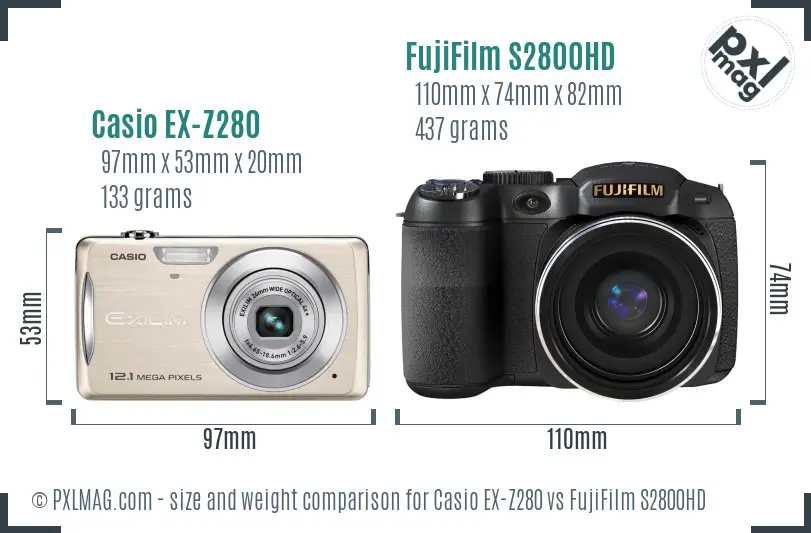 Casio EX-Z280 vs FujiFilm S2800HD size comparison