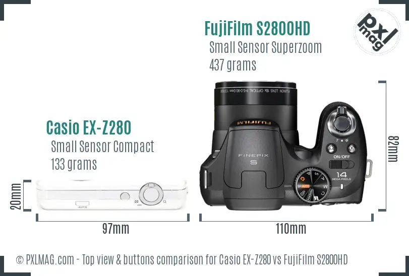 Casio EX-Z280 vs FujiFilm S2800HD top view buttons comparison