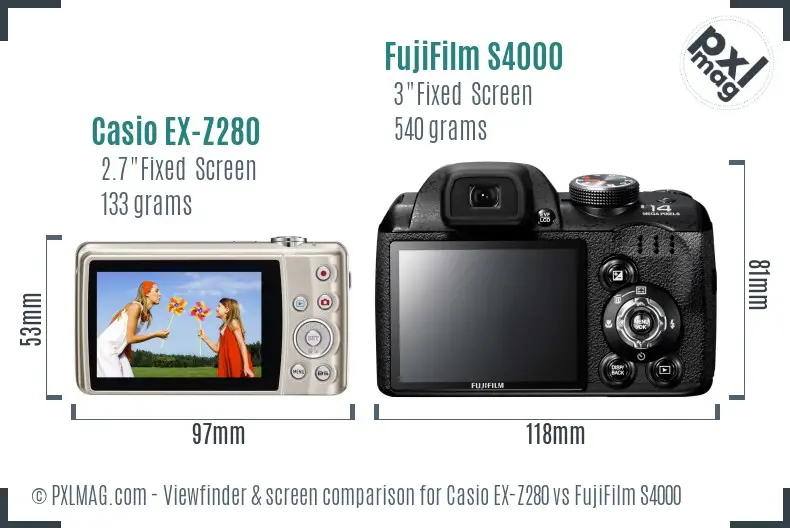 Casio EX-Z280 vs FujiFilm S4000 Screen and Viewfinder comparison Casio EX-Z280 vs FujiFilm S4000 Screen and Viewfinder comparison
