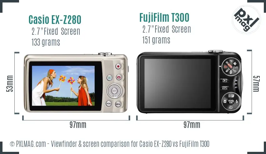 Casio EX-Z280 vs FujiFilm T300 Screen and Viewfinder comparison