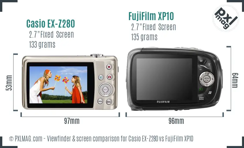 Casio EX-Z280 vs FujiFilm XP10 Screen and Viewfinder comparison