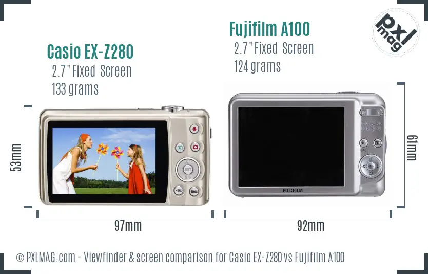 Casio EX-Z280 vs Fujifilm A100 Screen and Viewfinder comparison Casio EX-Z280 vs Fujifilm A100 Screen and Viewfinder comparison