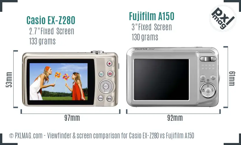 Casio EX-Z280 vs Fujifilm A150 Screen and Viewfinder comparison