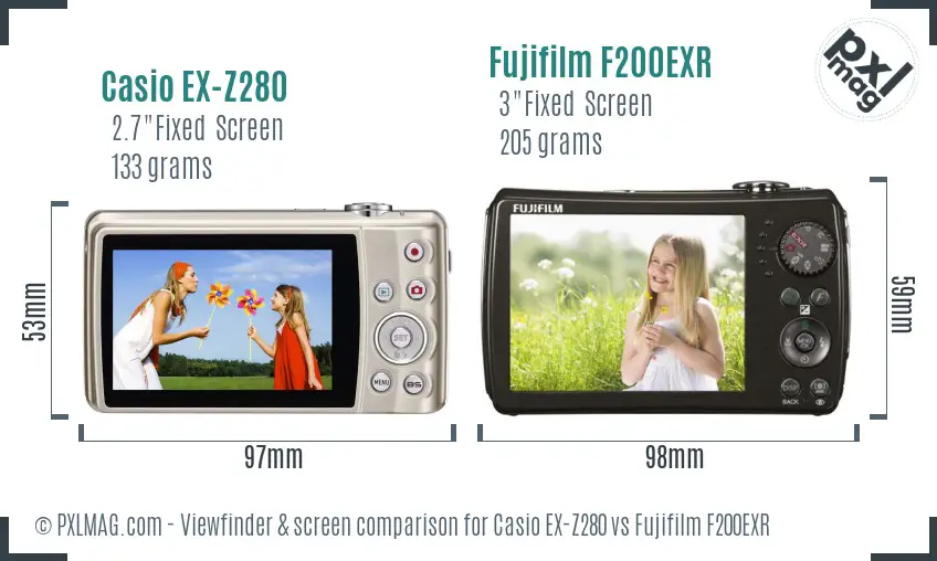 Casio EX-Z280 vs Fujifilm F200EXR Screen and Viewfinder comparison