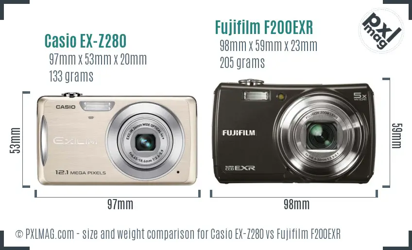 Casio EX-Z280 vs Fujifilm F200EXR size comparison