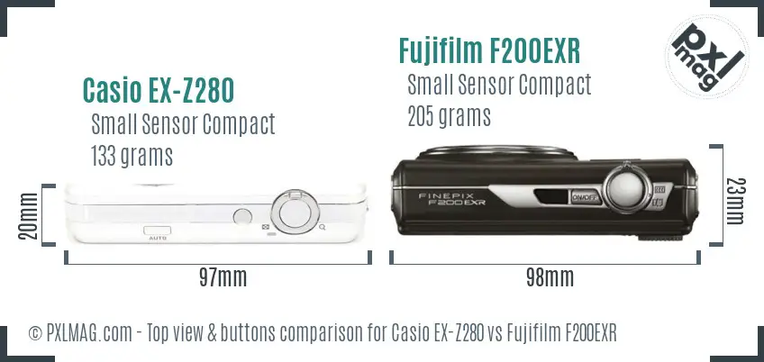 Casio EX-Z280 vs Fujifilm F200EXR top view buttons comparison