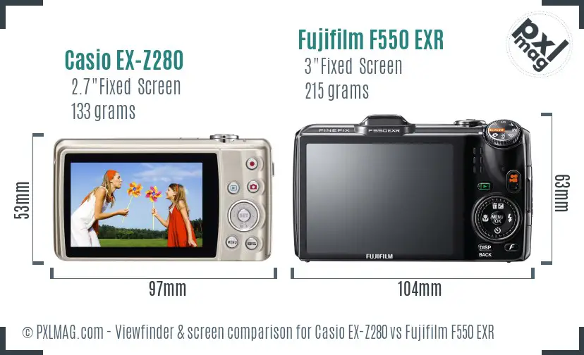 Casio EX-Z280 vs Fujifilm F550 EXR Screen and Viewfinder comparison