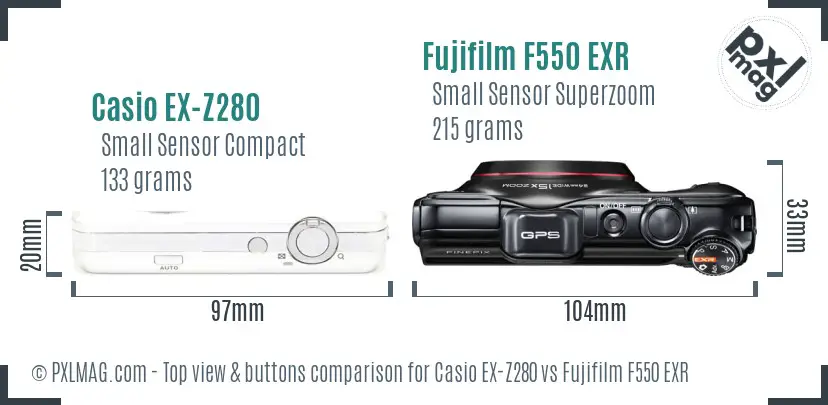 Casio EX-Z280 vs Fujifilm F550 EXR top view buttons comparison