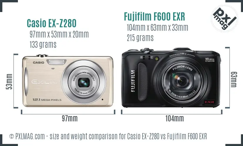 Casio EX-Z280 vs Fujifilm F600 EXR size comparison