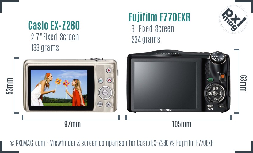 Casio EX-Z280 vs Fujifilm F770EXR Screen and Viewfinder comparison