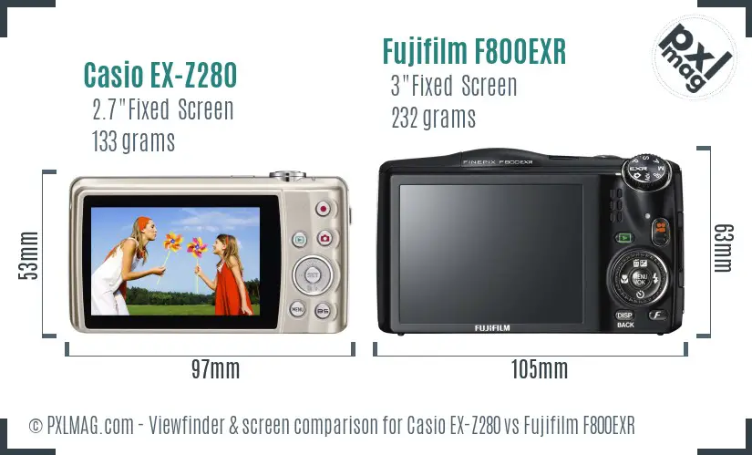 Casio EX-Z280 vs Fujifilm F800EXR Screen and Viewfinder comparison