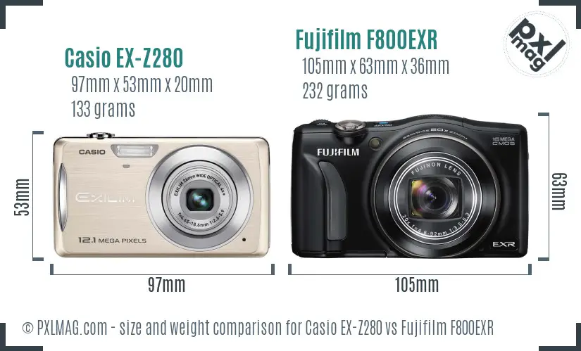 Casio EX-Z280 vs Fujifilm F800EXR size comparison